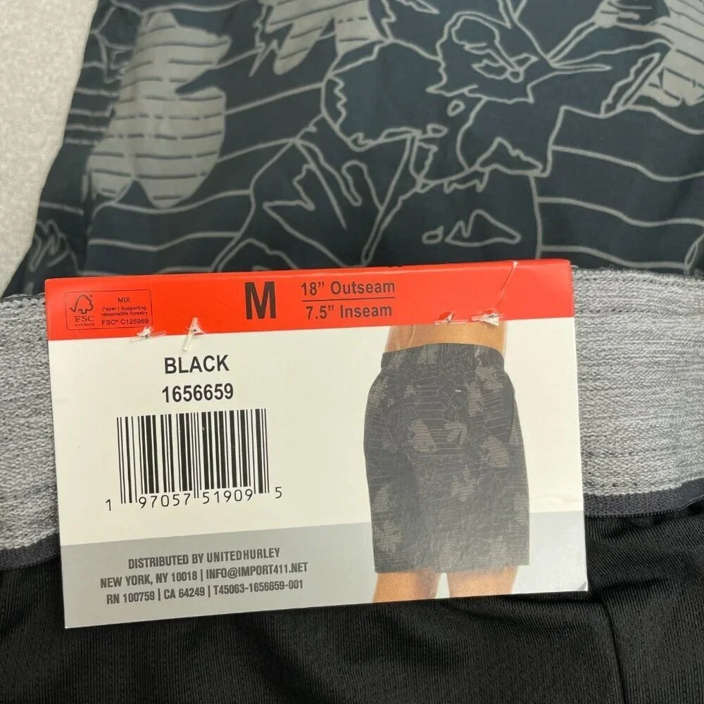 Hurley Men's M Swim Shorts Black Floral Print 4-Way Stretch N0992